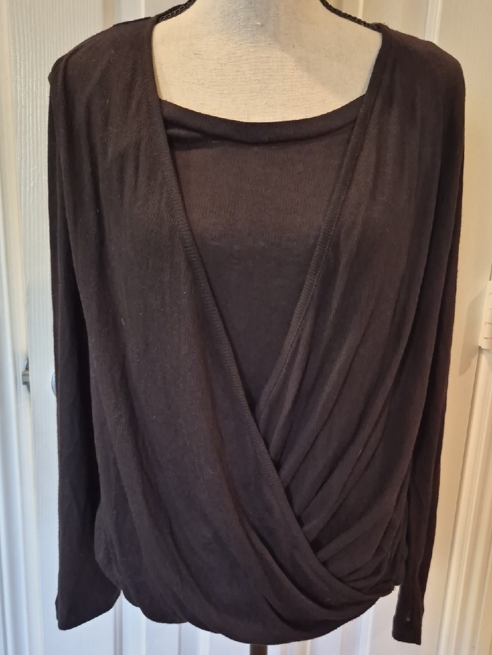 Joan Vass Black Ribbed Knit Top LGR